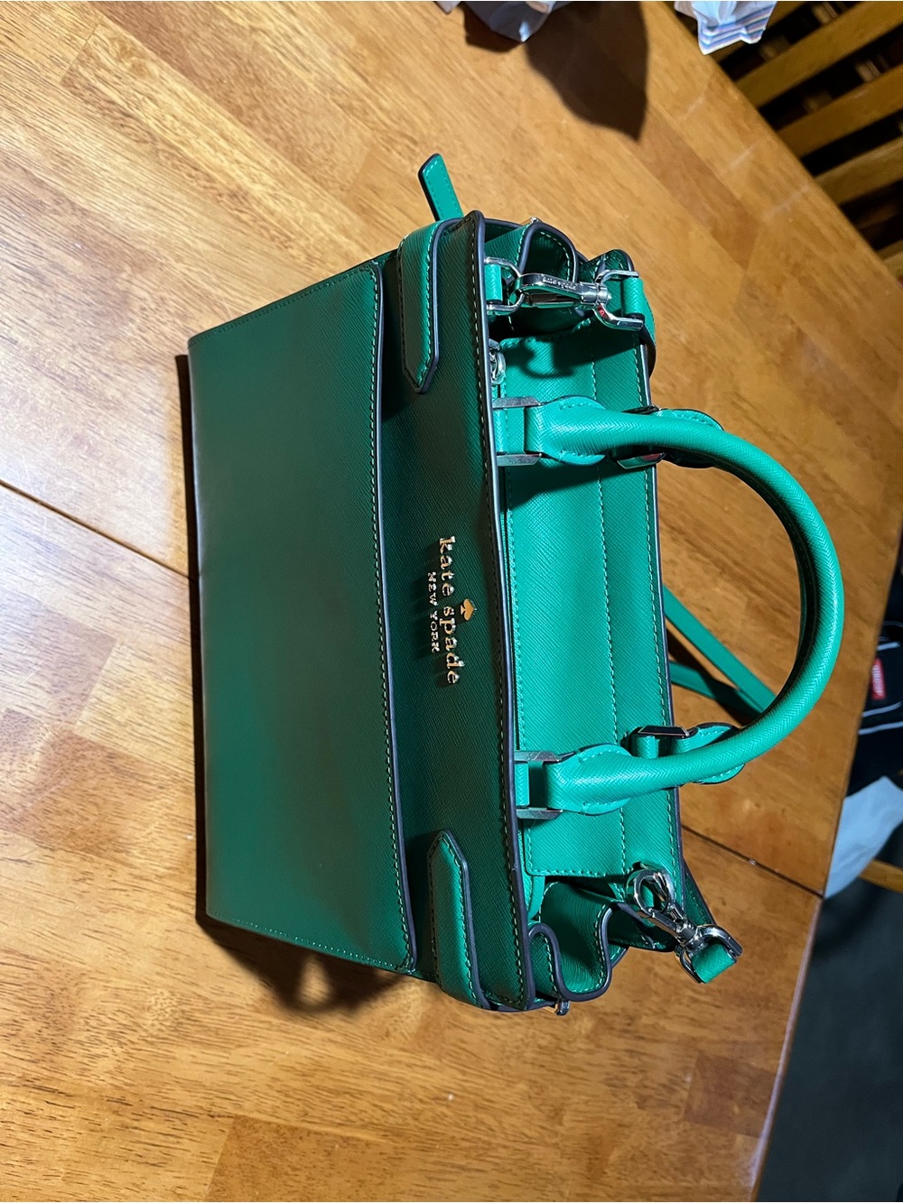 kate spade Green Saffiano Leather Satchel with Top Handles